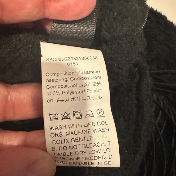 Shein Black Faux Fur Fringe Jacket Womens M 38 Polyester Zip Closure - Picture 4 of 7